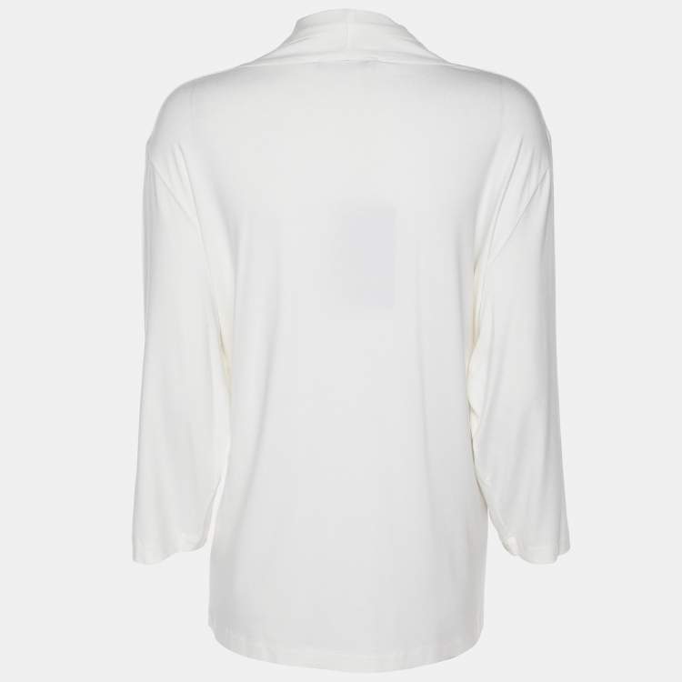 Pre Owned Marina Rinaldi Cream Jersey V Neck Tops L