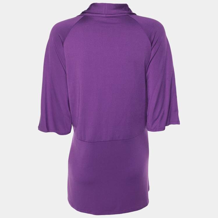 Pre Owned Marina Rinaldi Purple Jersey V Neck Tunic L