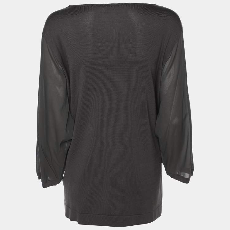 Pre Owned Marina Rinaldi Dark Grey Stretch Knit Scoop Neck Tops XL