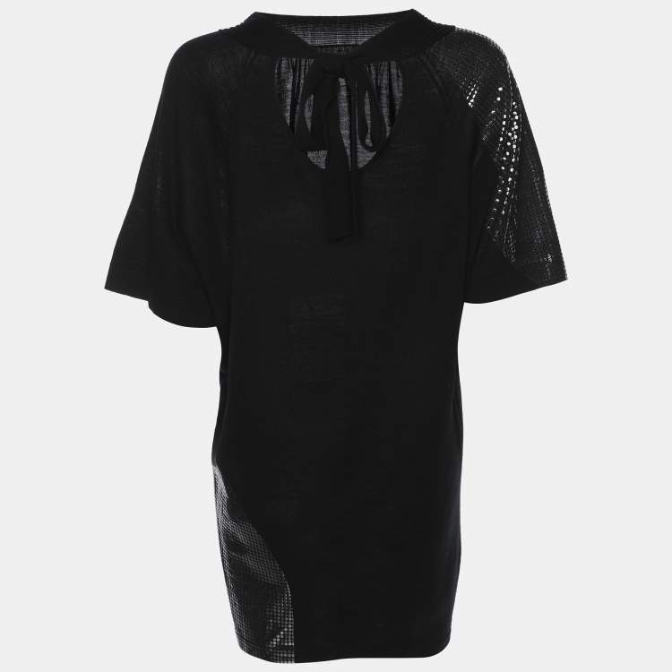 Pre Owned Marina Rinaldi Black Stretch Knit Sequin Neck Tie Tops S