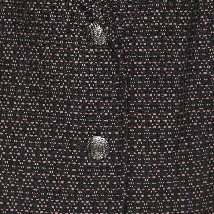 Pre Owned Marina Rinaldi Black/Pink Patterned Jacquard Knit Single Breasted Blazer L