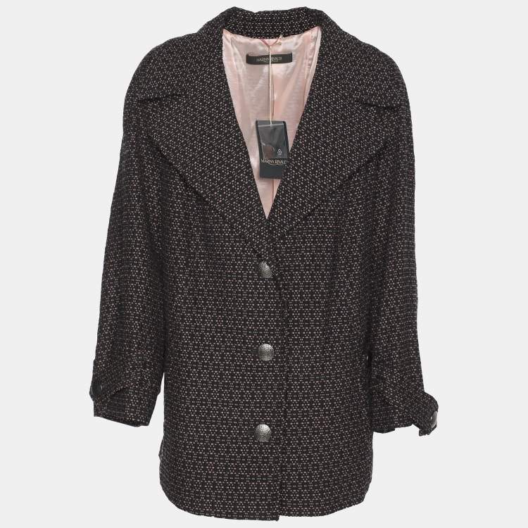 Pre Owned Marina Rinaldi Black/Pink Patterned Jacquard Knit Single Breasted Blazer L