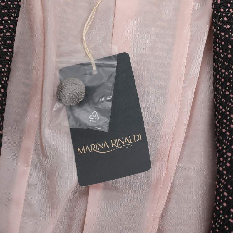 Pre Owned Marina Rinaldi Black/Pink Patterned Jacquard Knit Single Breasted Blazer L