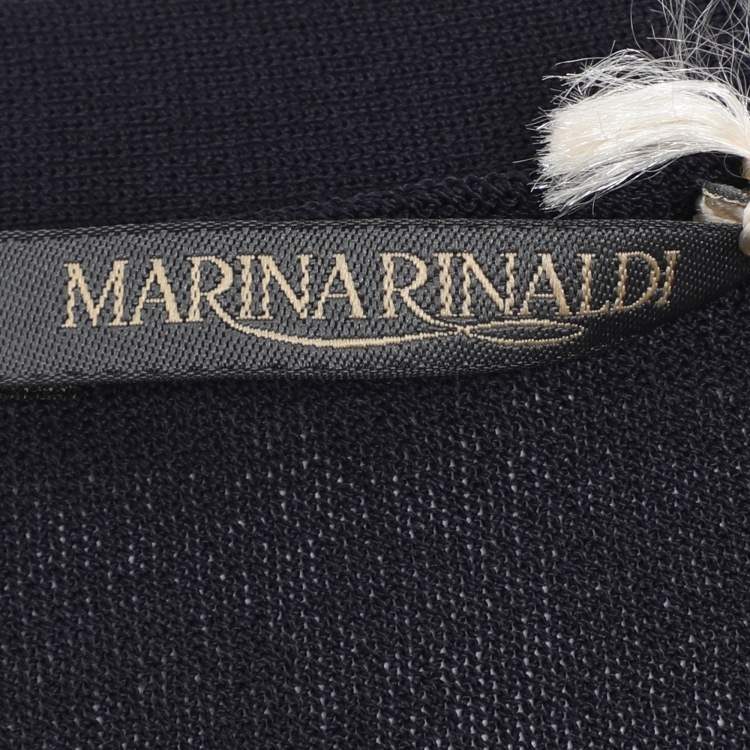 Pre Owned Marina Rinaldi Navy Blue Stretch Knit V Neck Sweater L