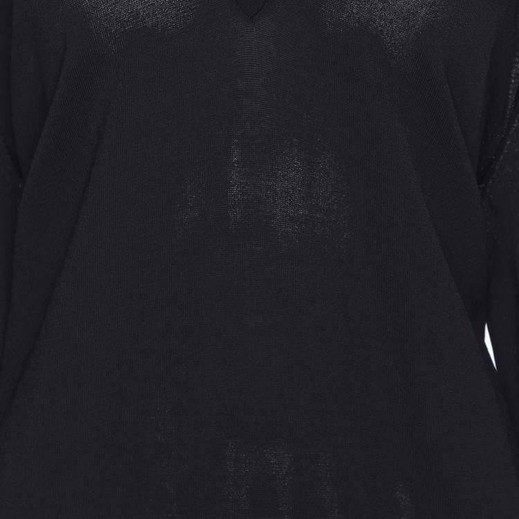 Pre Owned Marina Rinaldi Navy Blue Stretch Knit V Neck Sweater L