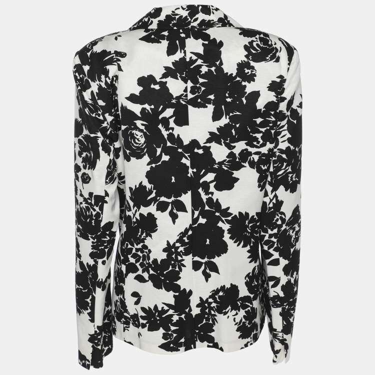 Pre Owned Marina Rinaldi Black/White Ottoman Print Single Breasted Blazer L