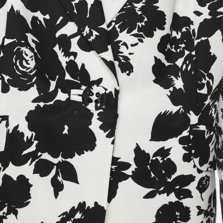 Pre Owned Marina Rinaldi Black/White Ottoman Print Single Breasted Blazer L