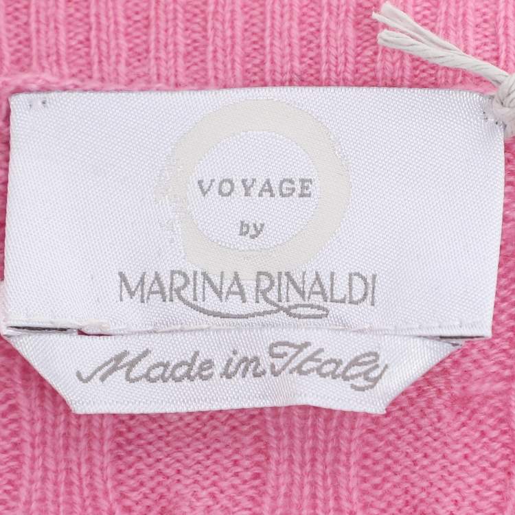 Pre Owned Voyage by Marina Rinaldi Pink Cable Knit V Neck Sweater L