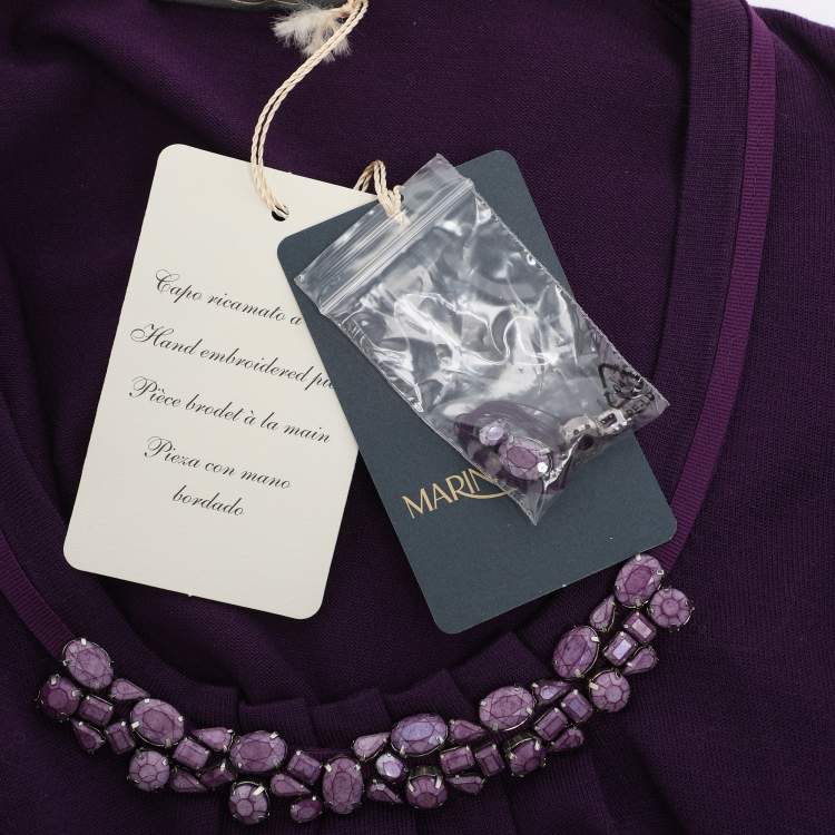 Pre Owned Marina Rinaldi Purple Stretch Knit Crystal Embellished Sweater L
