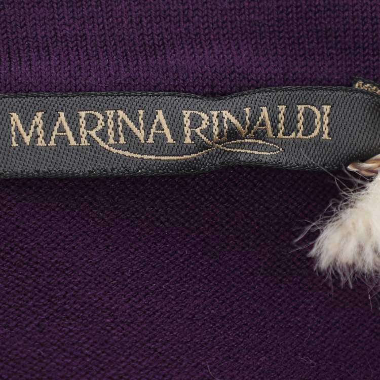 Pre Owned Marina Rinaldi Purple Stretch Knit Crystal Embellished Sweater L