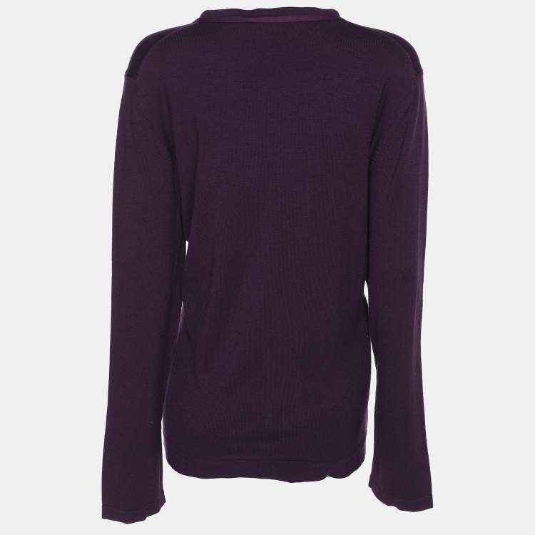 Pre Owned Marina Rinaldi Purple Stretch Knit Crystal Embellished Sweater L