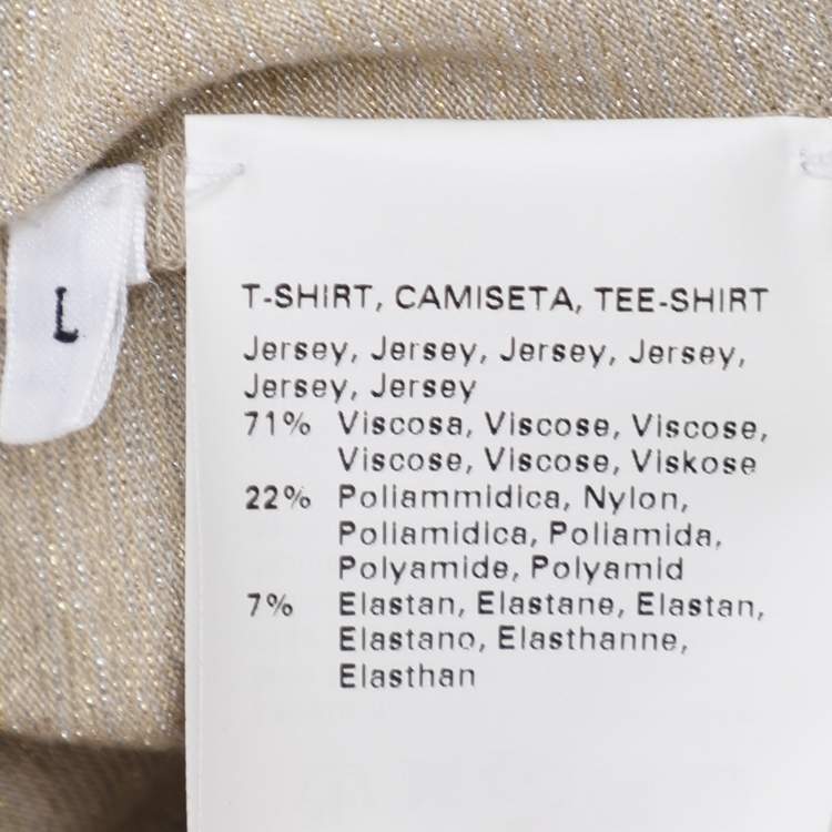 Pre Owned Marina Rinaldi Metallic Beige Lurex Knit Knot Front Shirt L