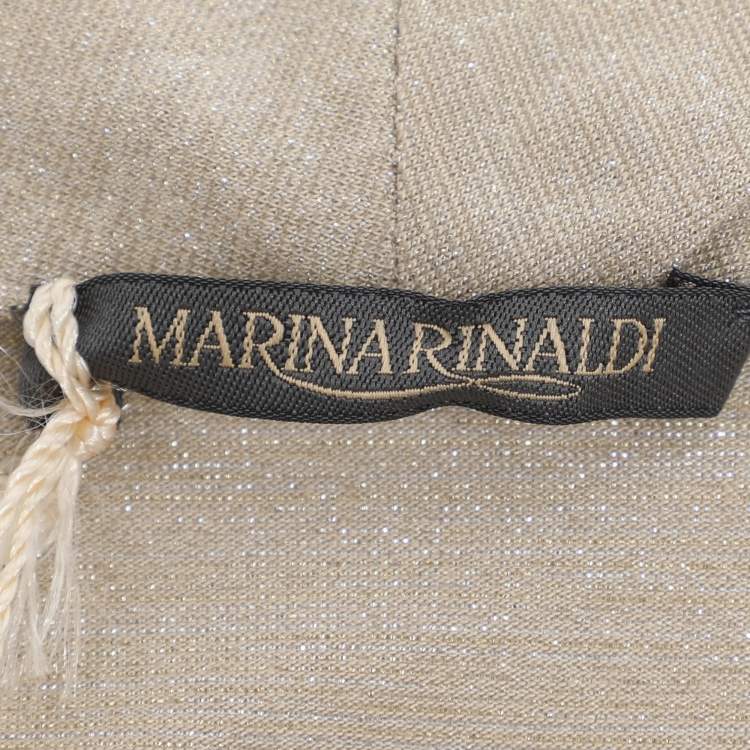 Pre Owned Marina Rinaldi Metallic Beige Lurex Knit Knot Front Shirt L
