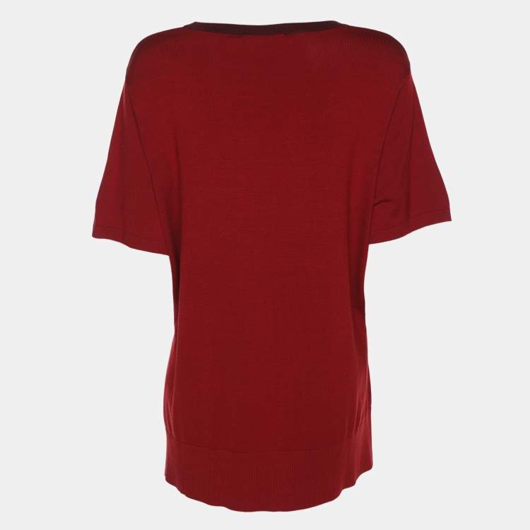مملوكة مسبقًا Marina Sport by Marina Rinaldi Red Stretch Knit Scoop Knit Short Sleeve Sweater XL