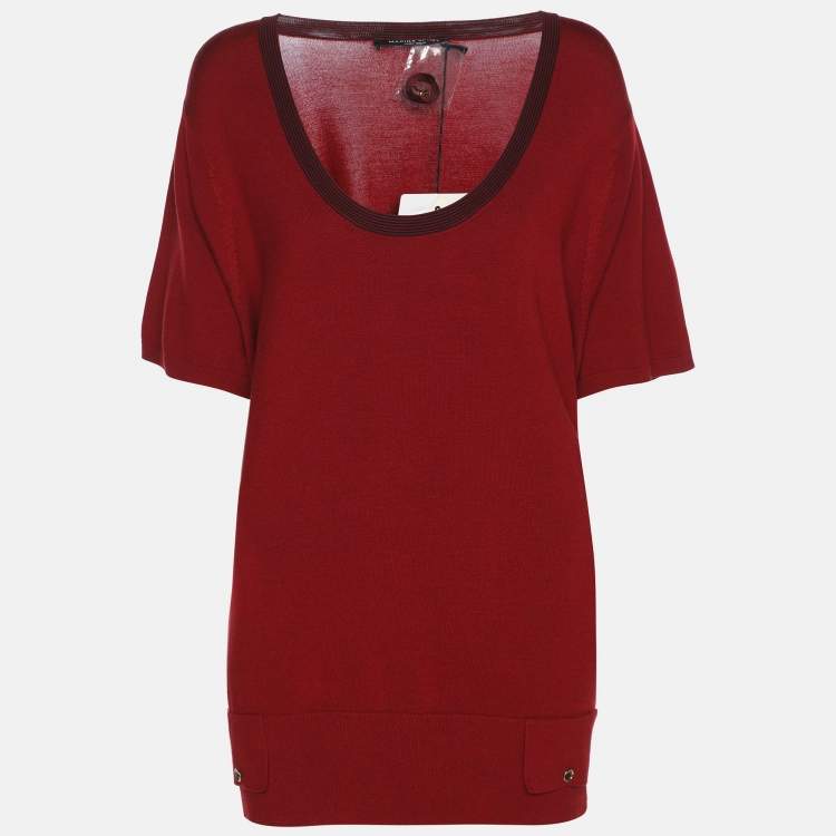 مملوكة مسبقًا Marina Sport by Marina Rinaldi Red Stretch Knit Scoop Knit Short Sleeve Sweater XL
