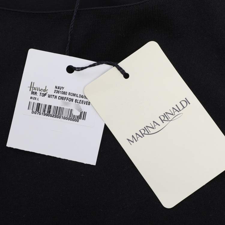 Pre Owned Marina Rinaldi Black Jersey and Chiffon Sleeves Tops L