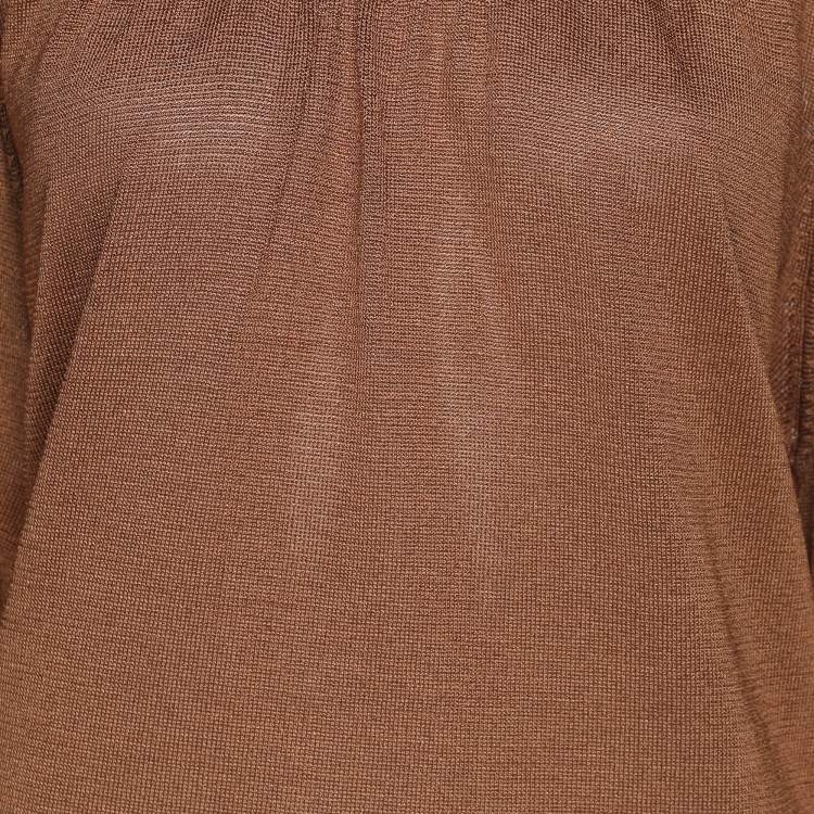 Pre Owned Marina Rinaldi Brown Stretch Knit 3/4 Sleeve Sweater XL