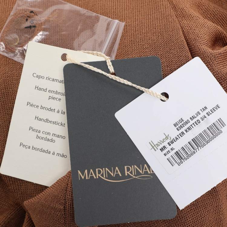 Pre Owned Marina Rinaldi Brown Stretch Knit 3/4 Sleeve Sweater XL