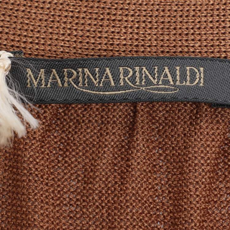 Pre Owned Marina Rinaldi Brown Stretch Knit 3/4 Sleeve Sweater XL