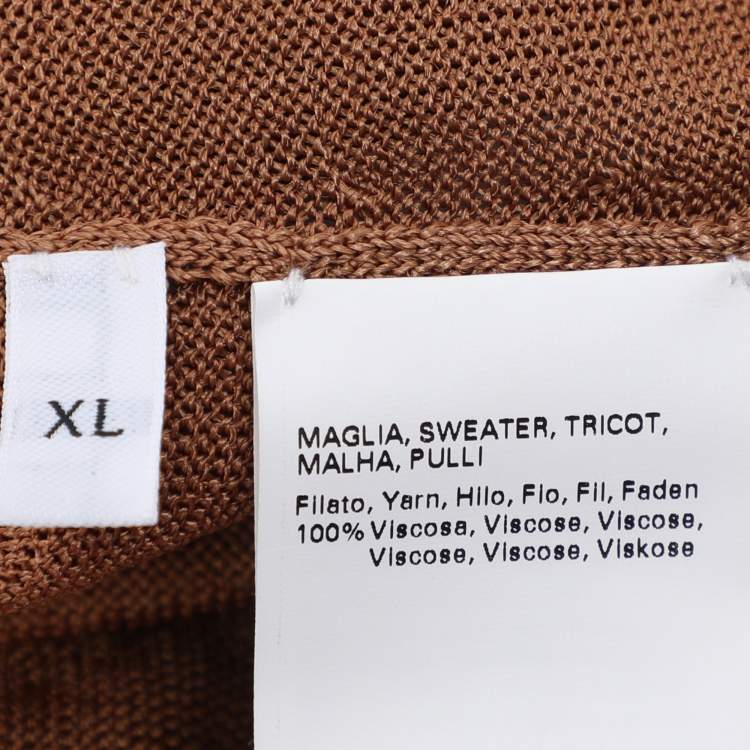 Pre Owned Marina Rinaldi Brown Stretch Knit 3/4 Sleeve Sweater XL