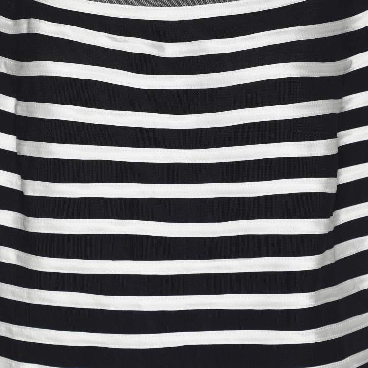 Pre Owned Marina Rinaldi Midnight Blue/White Jersey Ribbon Scoop Neck Tops XL