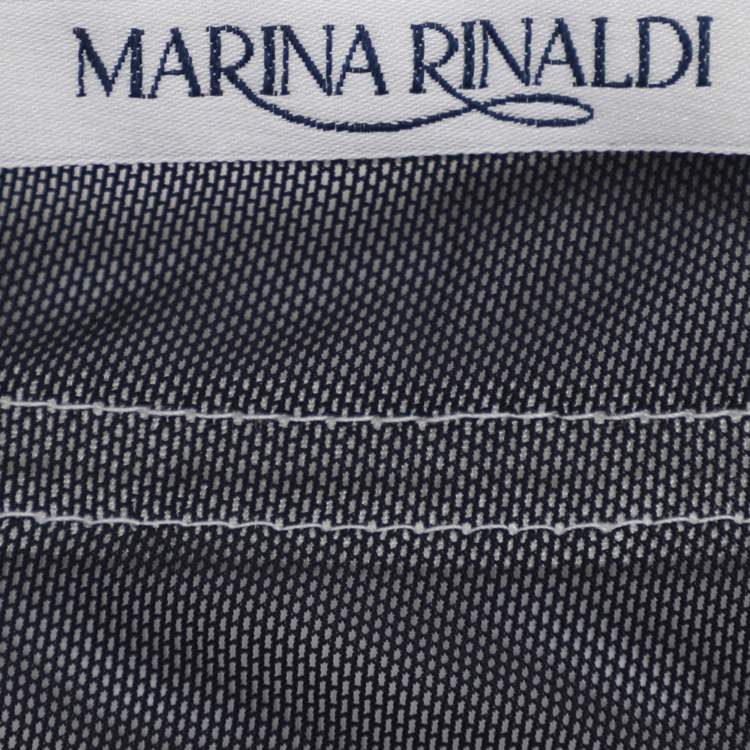 Pre Owned Marina Rinaldi Midnight Blue/White Jersey Ribbon Scoop Neck Tops XL