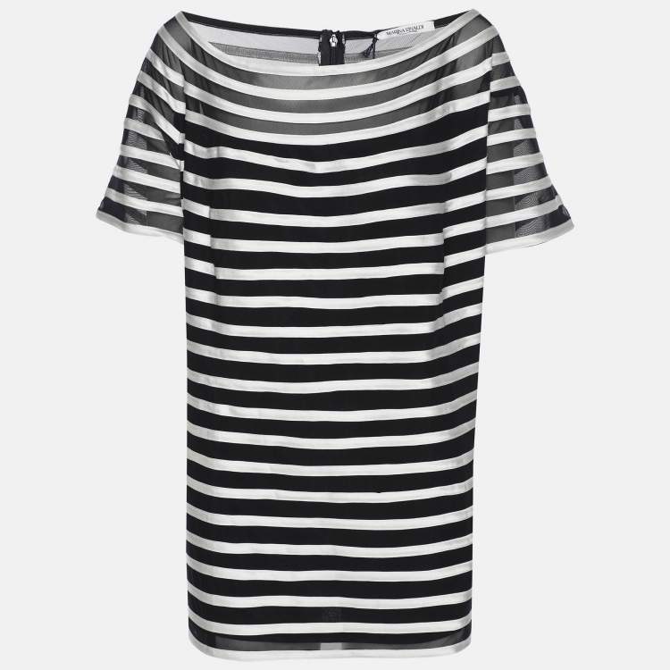 Pre Owned Marina Rinaldi Midnight Blue/White Jersey Ribbon Scoop Neck Tops XL
