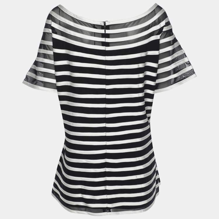 Pre Owned Marina Rinaldi Midnight Blue/White Jersey Ribbon Scoop Neck Tops XL