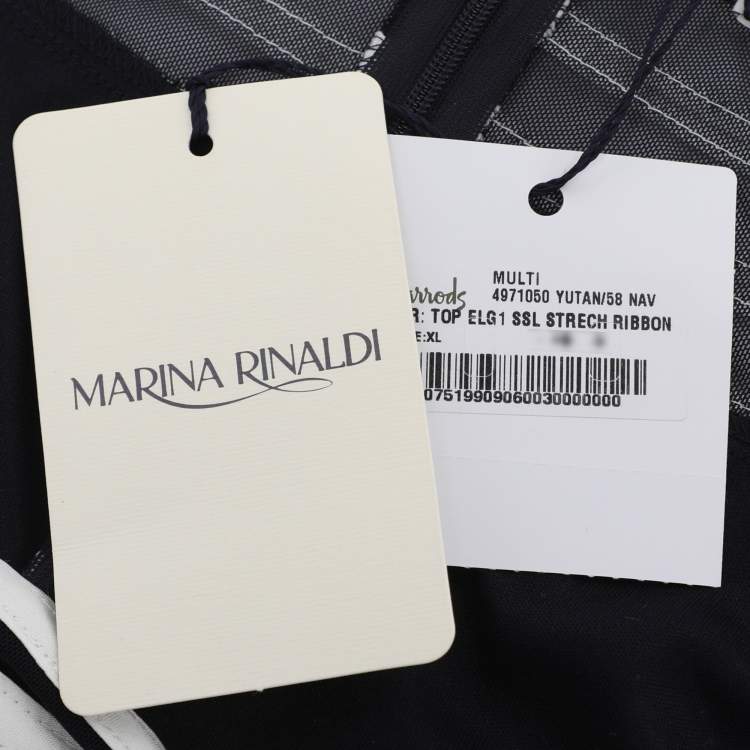 Pre Owned Marina Rinaldi Midnight Blue/White Jersey Ribbon Scoop Neck Tops XL