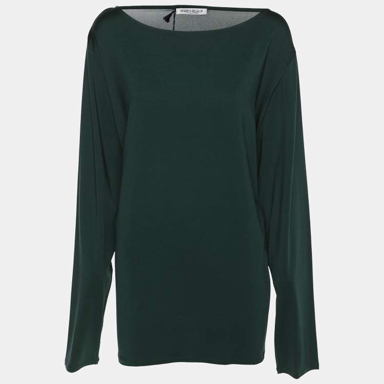 Pre Owned Marina Rinaldi Green Jersey Long Sleeve Sweater L