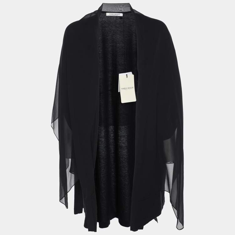 Pre Owned Marina Rinaldi Black Jersey/Chiffon Twinset Cardigan L