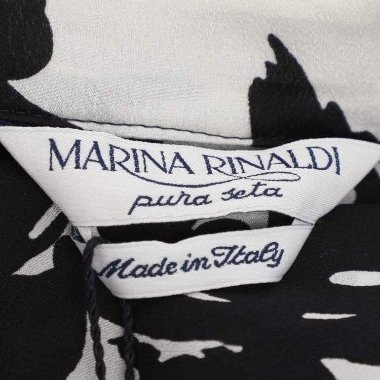 Pre Owned Marina Rinaldi White/Black Printed Chiffon Long Sleeve Shirt L