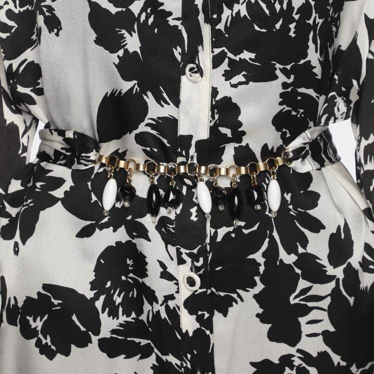 Pre Owned Marina Rinaldi White/Black Printed Chiffon Long Sleeve Shirt L