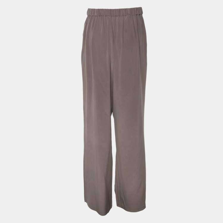 Pre Owned Marina Rinaldi Grey Silk Wide Leg Trouser L