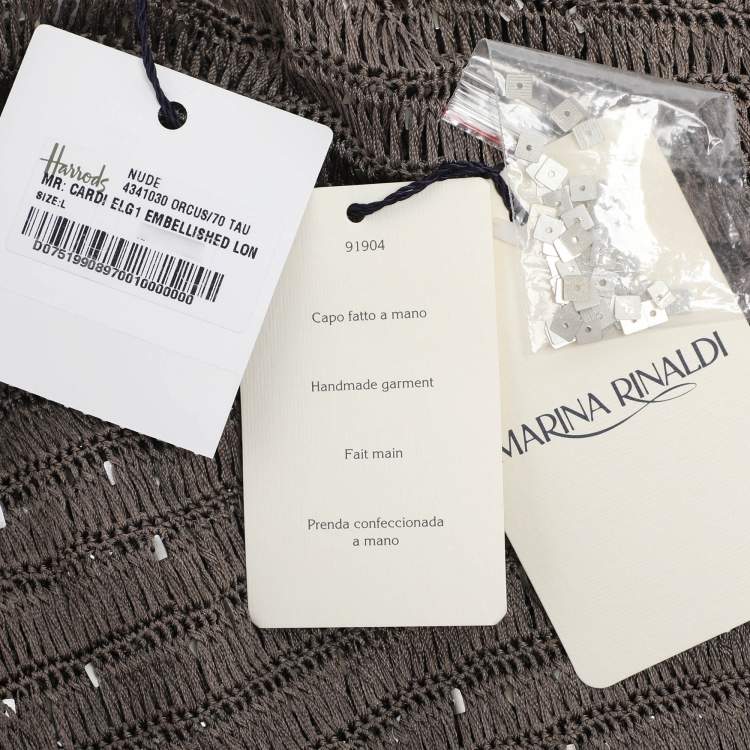 Pre Owned Marina Rinaldi Grey Knit Sequins Long Sleeve Cardigan L