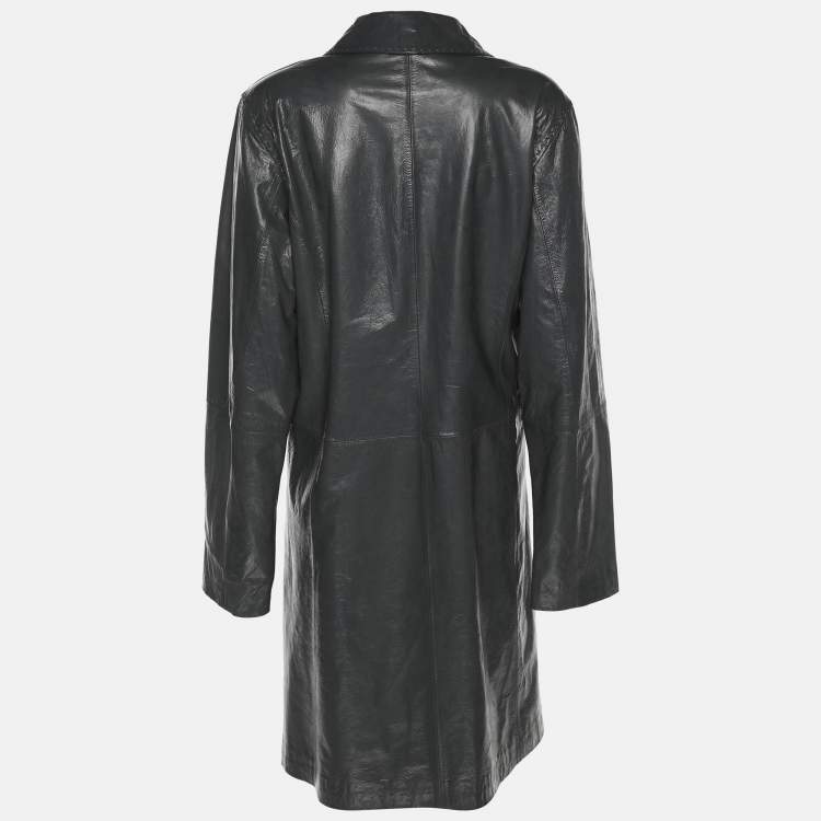 Pre Owned Marina Rinaldi Grey Synthetic Leather Long Jacket L