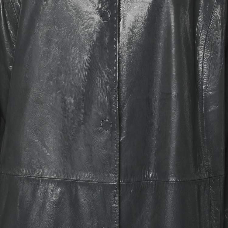 Pre Owned Marina Rinaldi Grey Synthetic Leather Long Jacket L
