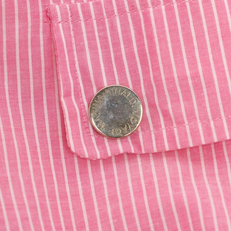 Pre Owned Marina Rinaldi Pink Striped Cotton Button Front Short Sleeve Shirt L