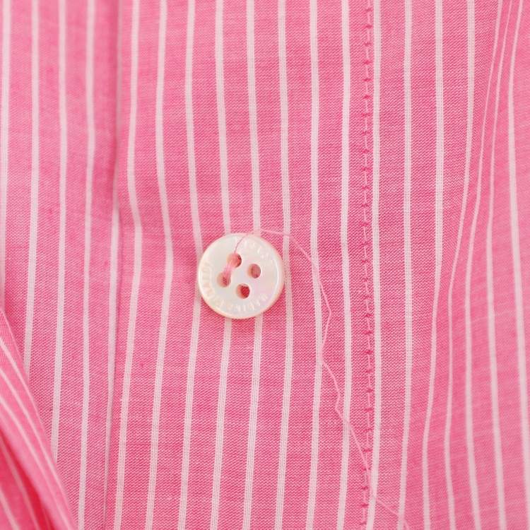 Pre Owned Marina Rinaldi Pink Striped Cotton Button Front Short Sleeve Shirt L