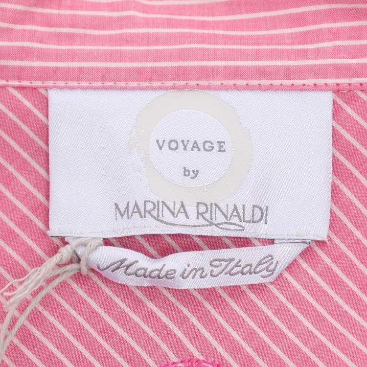 Pre Owned Marina Rinaldi Pink Striped Cotton Button Front Short Sleeve Shirt L