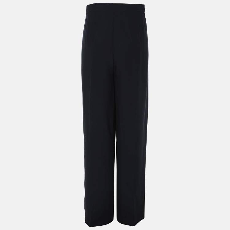 Pre Owned Marina Rinaldi Navy Blue Silk Trousers L