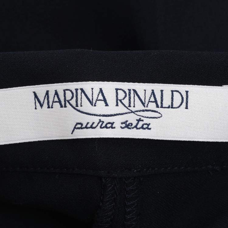 Pre Owned Marina Rinaldi Navy Blue Silk Trousers L
