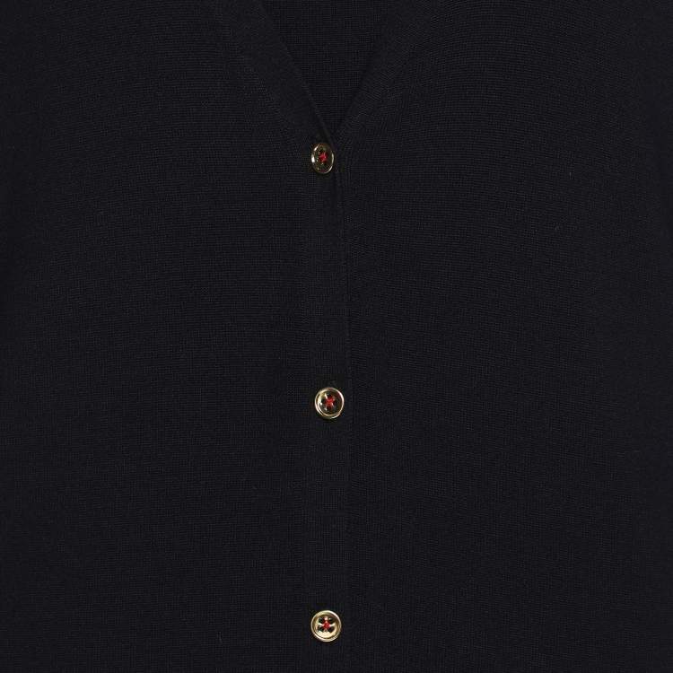 Pre Owned Marina Sport by Marina Rinaldi Navy Blue Stretch Knit Button Front Sweater L 