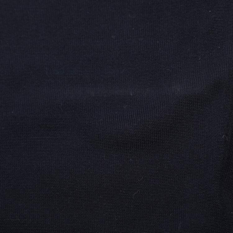 Pre Owned Marina Sport by Marina Rinaldi Navy Blue Stretch Knit Button Front Sweater L 
