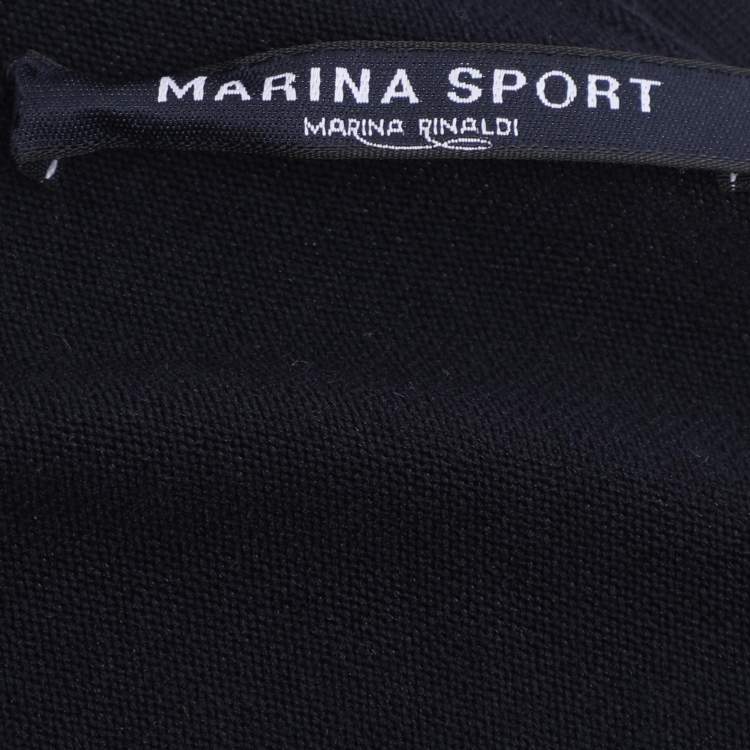 Pre Owned Marina Sport by Marina Rinaldi Navy Blue Stretch Knit Button Front Sweater L 