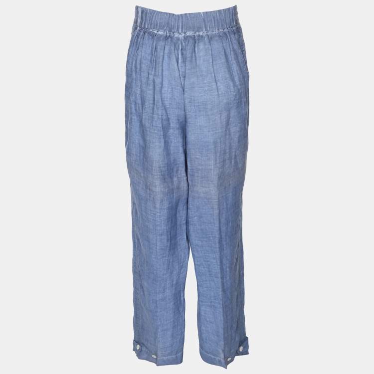 Pre Owned Voyage by Marina Rinaldi Blue Linen Trousers L