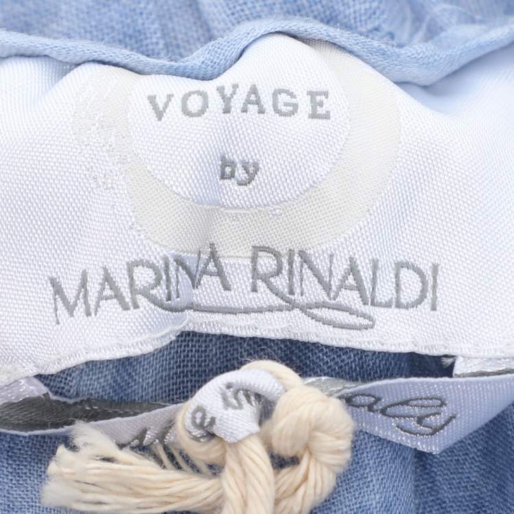 Pre Owned Voyage by Marina Rinaldi Blue Linen Trousers L