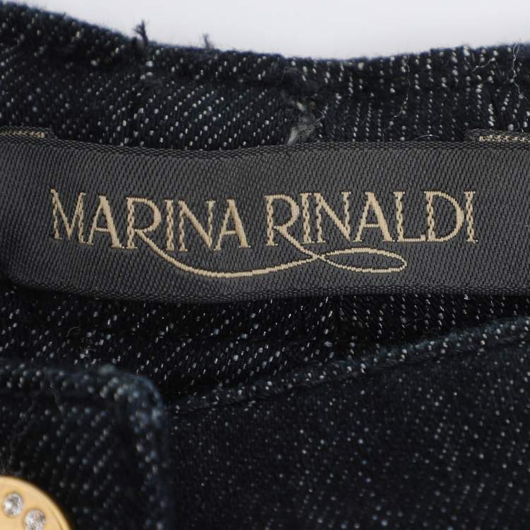 Pre Owned Marina Rinaldi Blue Denim Crystal Embellished Jeans XL