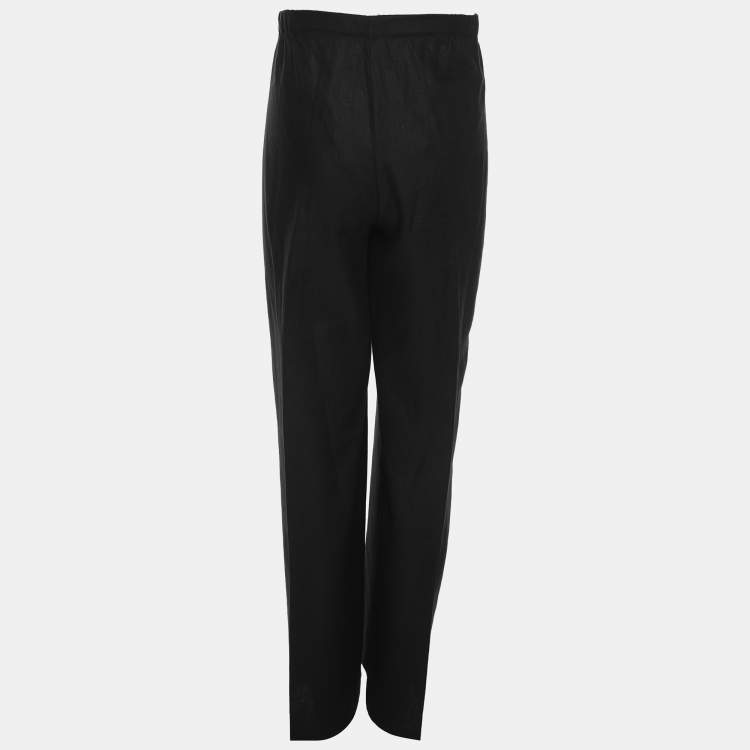 Pre Owned Marina Rinaldi Black Linen Drawstring Trousers L