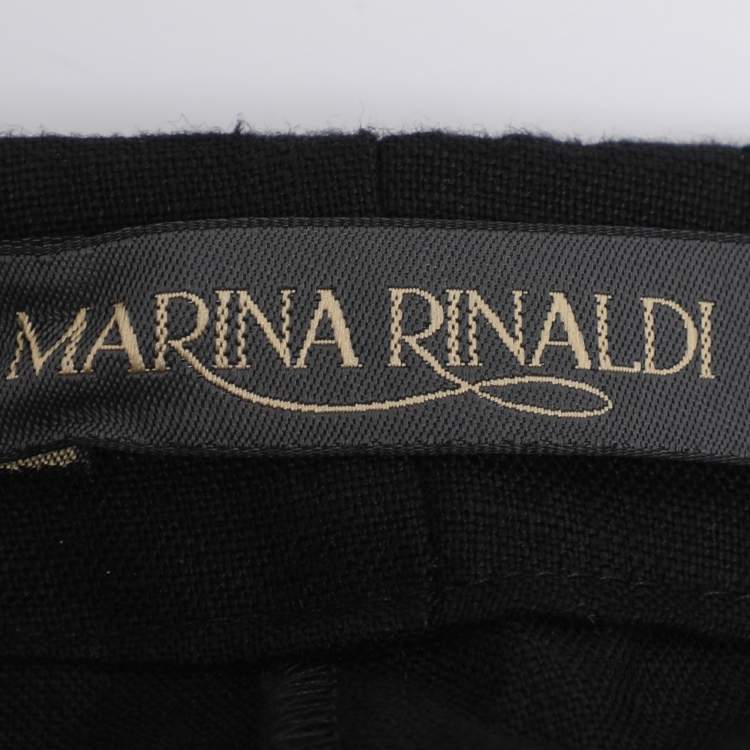 Pre Owned Marina Rinaldi Black Linen Drawstring Trousers L